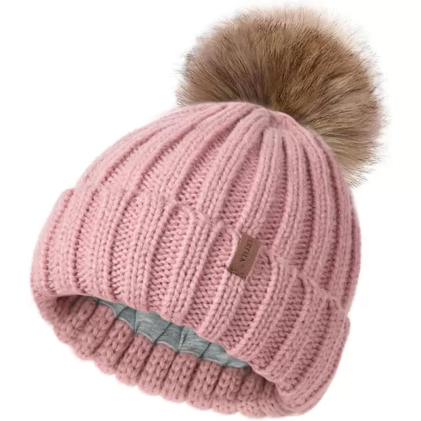 FURTALK Kids Winter Hat Toddler Knitted Pom Beanie Hat Cotton Lined Faux Fur Pom Pom Cap Baby Girls Boys Beanies