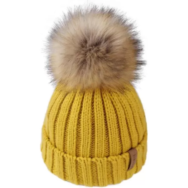 FURTALK Kids Winter Hat Toddler Knitted Pom Beanie Hat Cotton Lined Faux Fur Pom Pom Cap Baby Girls Boys Beanies