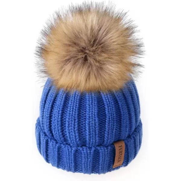 FURTALK Kids Winter Hat Toddler Knitted Pom Beanie Hat Cotton Lined Faux Fur Pom Pom Cap Baby Girls Boys Beanies