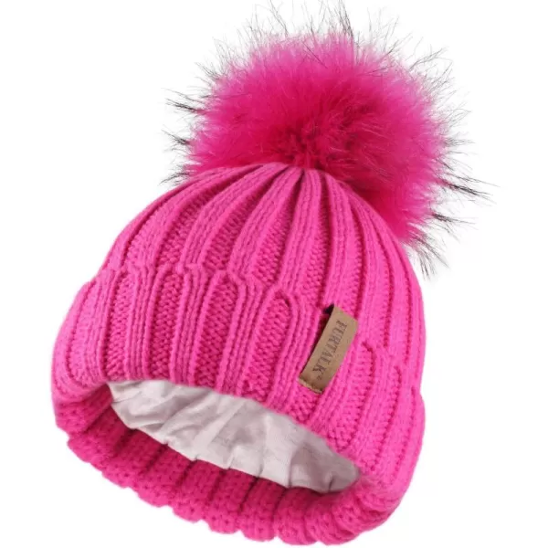FURTALK Kids Winter Hat Toddler Knitted Pom Beanie Hat Cotton Lined Faux Fur Pom Pom Cap Baby Girls Boys Beanies