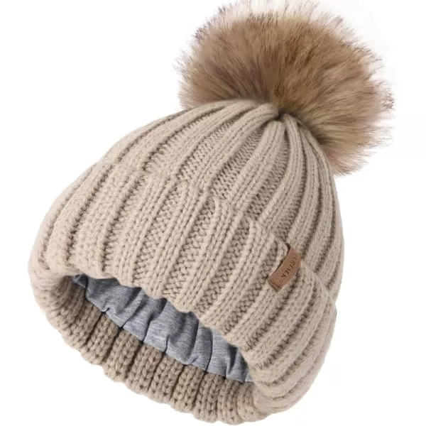 FURTALK Kids Winter Hat Toddler Knitted Pom Beanie Hat Cotton Lined Faux Fur Pom Pom Cap Baby Girls Boys Beanies