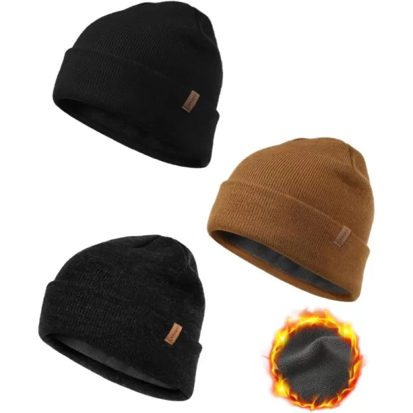 FURTALK Mens Beanie Fleece Lined Winter Hats Double Layered Stylish Knited Cuffed Plain Hat