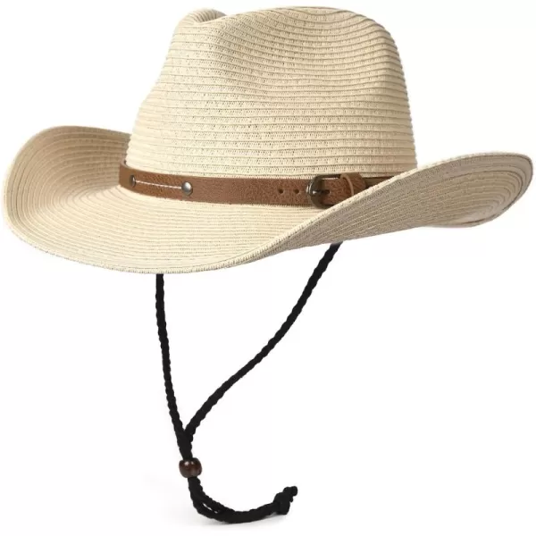 FURTALK Straw Cowboy Sun Hats for Women Men Western Cowgirl Hats with Wind Lanyard UPF 50+ Beach Hat
