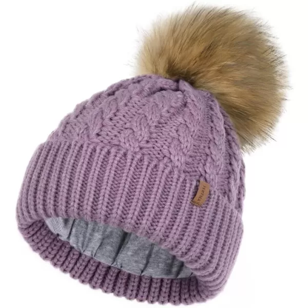 FURTALK Winter Beanie Hat for Women Cotton Lined Faux Fur Pom Pom Hats Womens Warm Thick Knit Skull Cap