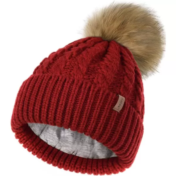 FURTALK Winter Beanie Hat for Women Cotton Lined Faux Fur Pom Pom Hats Womens Warm Thick Knit Skull Cap