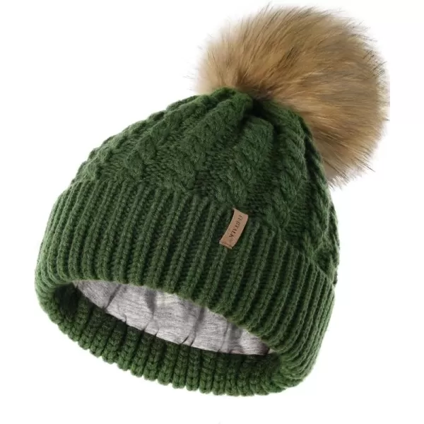 FURTALK Winter Beanie Hat for Women Cotton Lined Faux Fur Pom Pom Hats Womens Warm Thick Knit Skull Cap