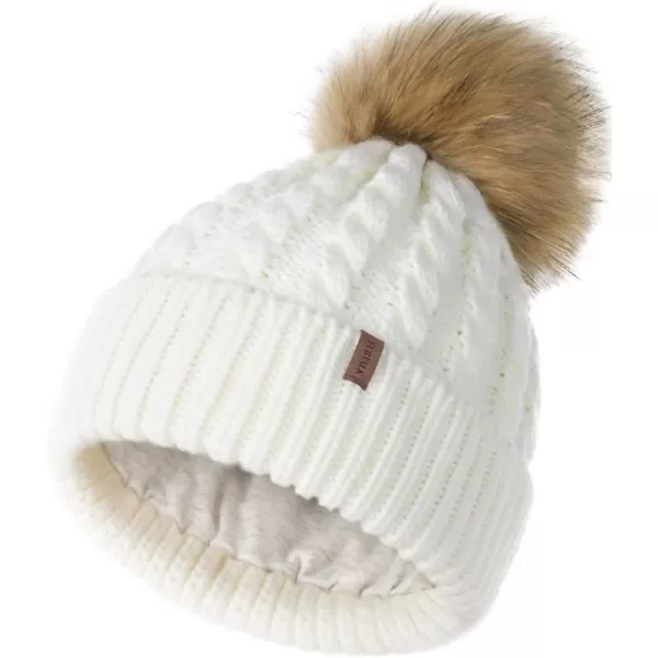 FURTALK Winter Beanie Hat for Women Cotton Lined Faux Fur Pom Pom Hats Womens Warm Thick Knit Skull Cap