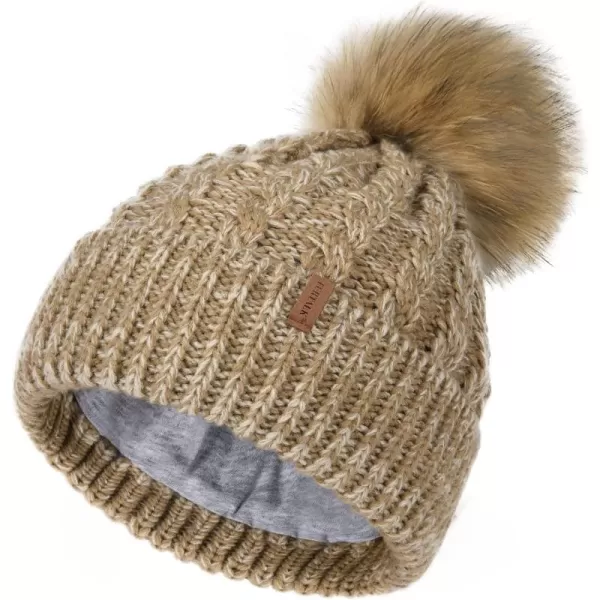 FURTALK Winter Beanie Hat for Women Cotton Lined Faux Fur Pom Pom Hats Womens Warm Thick Knit Skull Cap