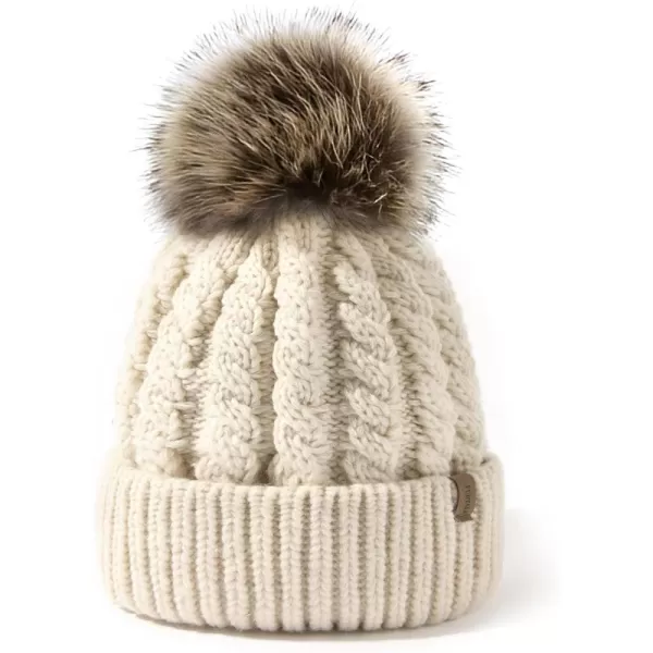 FURTALK Winter Beanie Hat for Women Cotton Lined Faux Fur Pom Pom Hats Womens Warm Thick Knit Skull Cap
