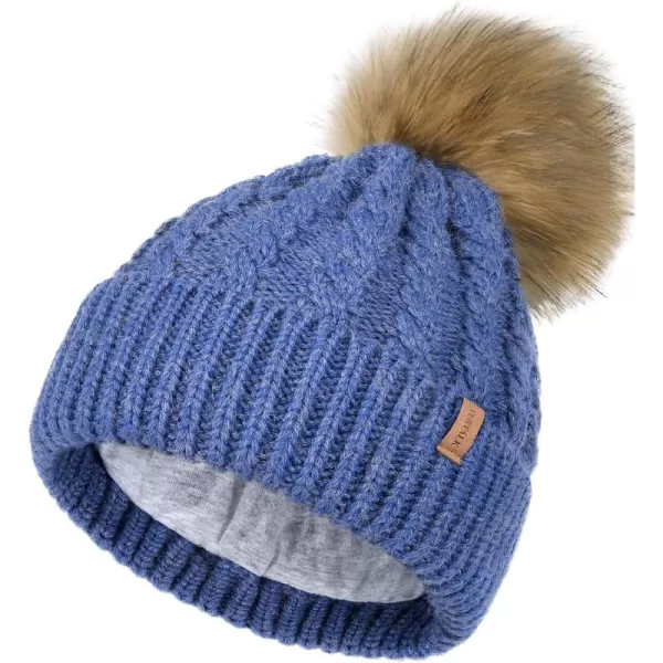 FURTALK Winter Beanie Hat for Women Cotton Lined Faux Fur Pom Pom Hats Womens Warm Thick Knit Skull Cap