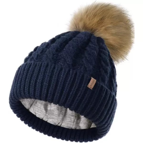 FURTALK Winter Beanie Hat for Women Cotton Lined Faux Fur Pom Pom Hats Womens Warm Thick Knit Skull Cap