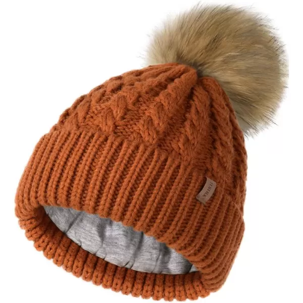 FURTALK Winter Beanie Hat for Women Cotton Lined Faux Fur Pom Pom Hats Womens Warm Thick Knit Skull Cap