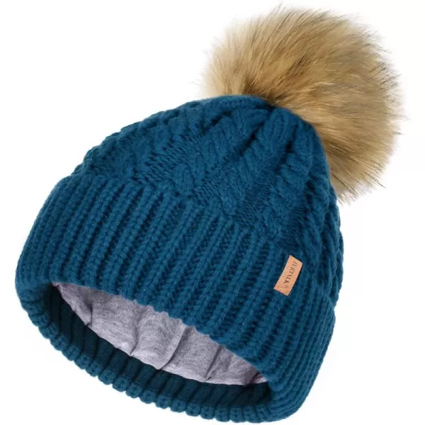 FURTALK Winter Beanie Hat for Women Cotton Lined Faux Fur Pom Pom Hats Womens Warm Thick Knit Skull Cap