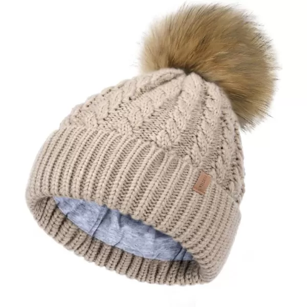 FURTALK Winter Beanie Hat for Women Cotton Lined Faux Fur Pom Pom Hats Womens Warm Thick Knit Skull Cap