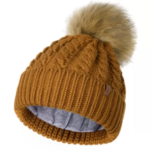 FURTALK Winter Beanie Hat for Women Cotton Lined Faux Fur Pom Pom Hats Womens Warm Thick Knit Skull Cap