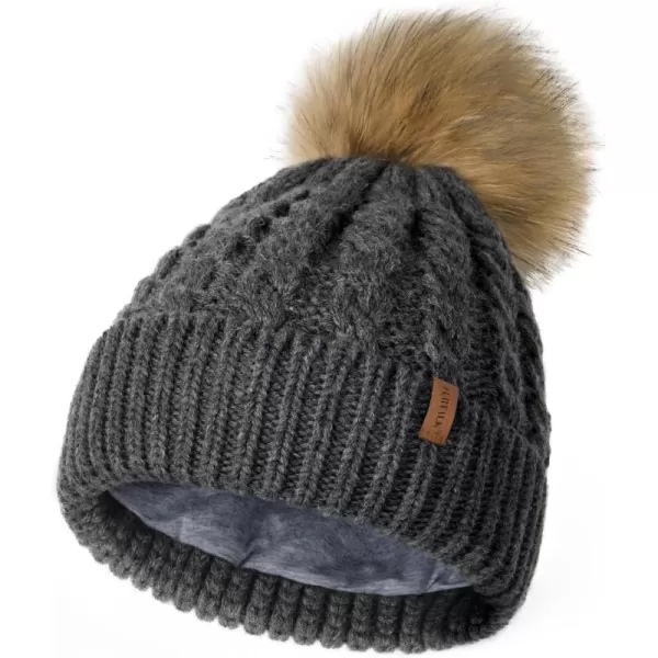 FURTALK Winter Beanie Hat for Women Cotton Lined Faux Fur Pom Pom Hats Womens Warm Thick Knit Skull Cap