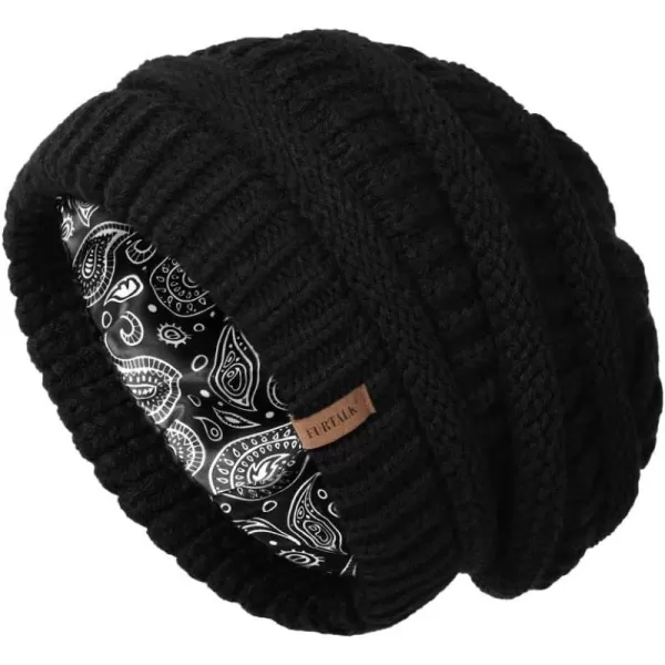 FURTALK Winter Beanie Hat for Women Satin Lined Cable Knit Chunky Slouchy Beanies Skull Warm Cap