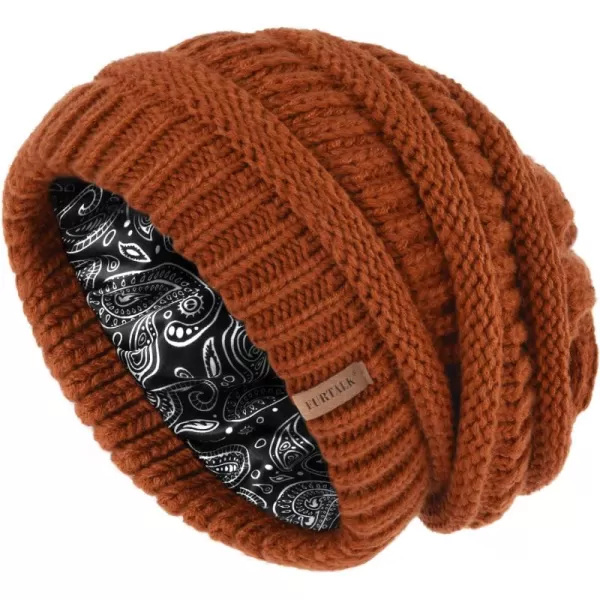 FURTALK Winter Beanie Hat for Women Satin Lined Cable Knit Chunky Slouchy Beanies Skull Warm Cap