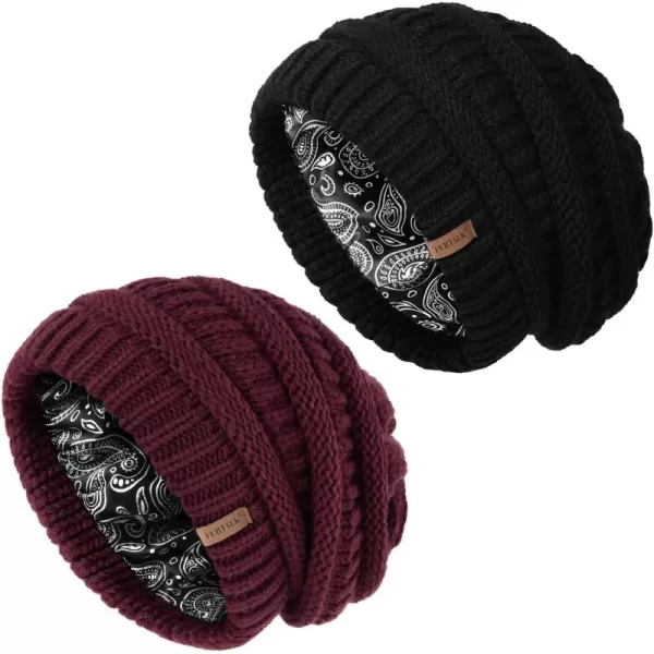 FURTALK Winter Beanie Hat for Women Satin Lined Cable Knit Chunky Slouchy Beanies Skull Warm Cap