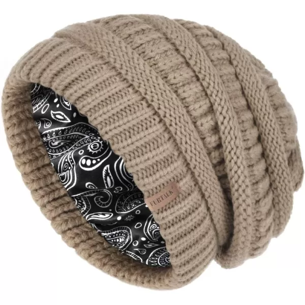 FURTALK Winter Beanie Hat for Women Satin Lined Cable Knit Chunky Slouchy Beanies Skull Warm Cap