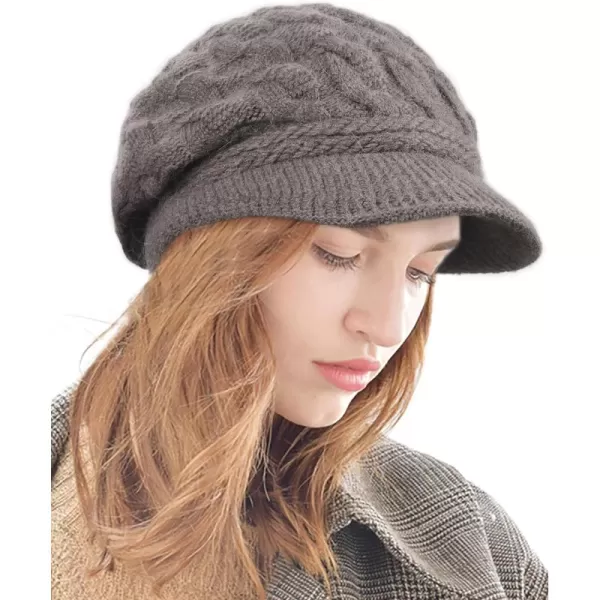FURTALK Winter Knit Hats with Visor Brim Double Soft Lining for Women Warm Stylish Beanie Hats Slouchy Snow Caps