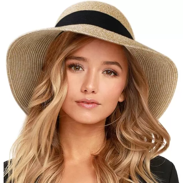 FURTALK Womens Beach Sun Straw Hat UV UPF50 Travel Foldable Brim Summer UV Hat