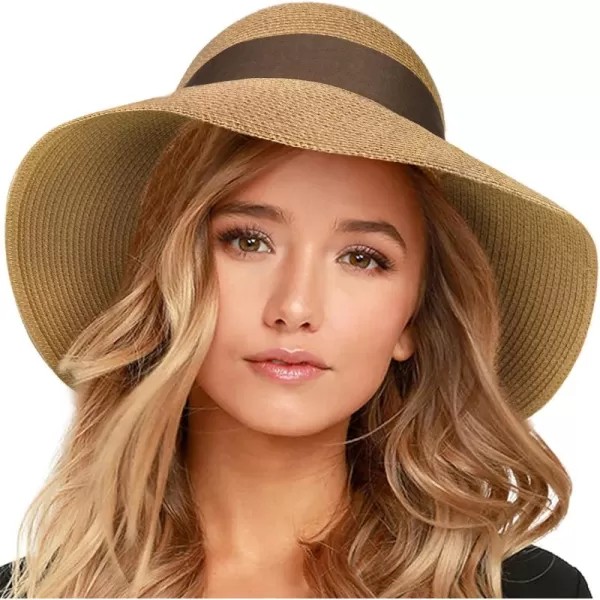 FURTALK Womens Beach Sun Straw Hat UV UPF50 Travel Foldable Brim Summer UV Hat