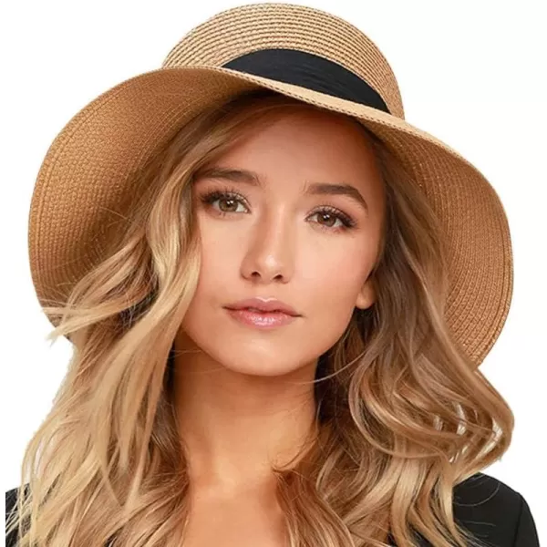 FURTALK Womens Beach Sun Straw Hat UV UPF50 Travel Foldable Brim Summer UV Hat
