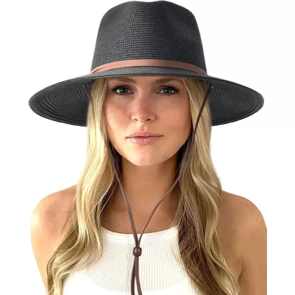 FURTALK Womens Summer Straw Sun Hats Wide Brim Panama Fedora Beach Hat with Wind Lanyard UPF 50+