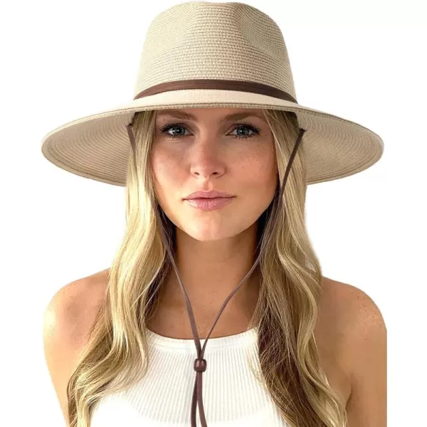 FURTALK Womens Summer Straw Sun Hats Wide Brim Panama Fedora Beach Hat with Wind Lanyard UPF 50+