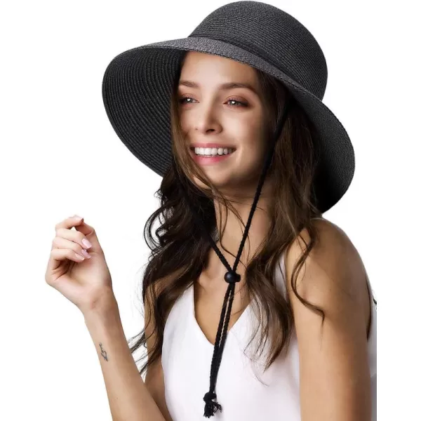 FURTALK Womens Wide Brim Sun Hat with Wind Lanyard UPF Summer Straw Sun Hats for Women