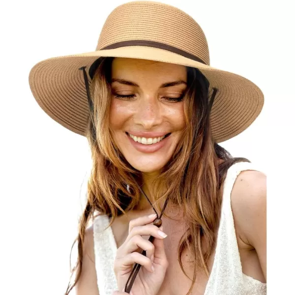 FURTALK Womens Wide Brim Sun Hat with Wind Lanyard UPF Summer Straw Sun Hats for Women
