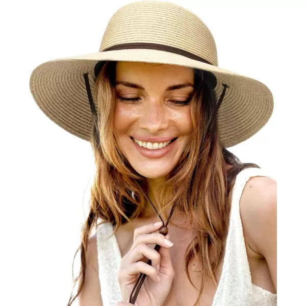 FURTALK Womens Wide Brim Sun Hat with Wind Lanyard UPF Summer Straw Sun Hats for Women