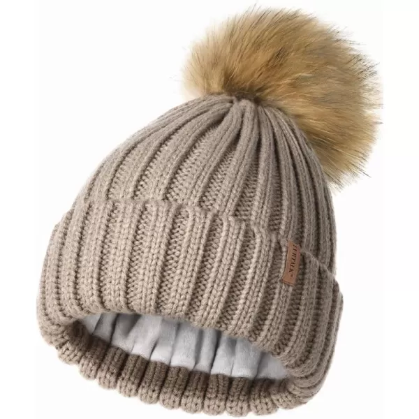 FURTALK Womens Winter Beanie Hat Fleece Lined Faux Fur Pom Pom Knitted Warm Beanie for Women
