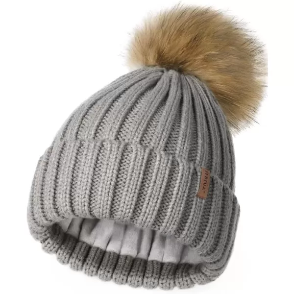 FURTALK Womens Winter Beanie Hat Fleece Lined Faux Fur Pom Pom Knitted Warm Beanie for Women