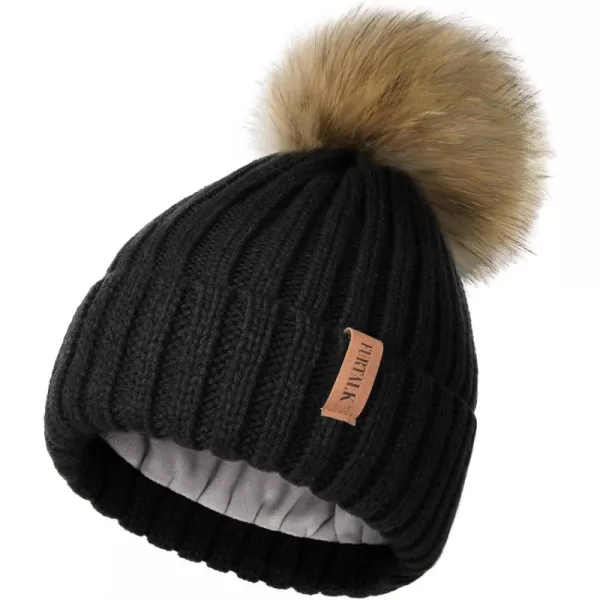 FURTALK Womens Winter Beanie Hat Fleece Lined Faux Fur Pom Pom Knitted Warm Beanie for Women