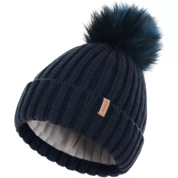 FURTALK Womens Winter Beanie Hat Fleece Lined Faux Fur Pom Pom Knitted Warm Beanie for Women