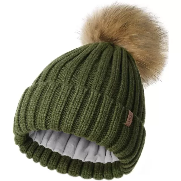 FURTALK Womens Winter Beanie Hat Fleece Lined Faux Fur Pom Pom Knitted Warm Beanie for Women
