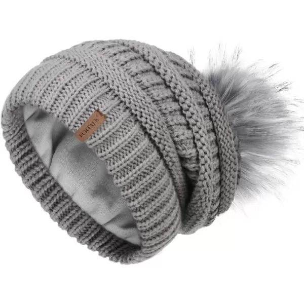 FURTALK Womens Winter Hat Fleece Lined Slouchy Beanie for Women Knitted Winter Pom Pom Hats with Double Lined