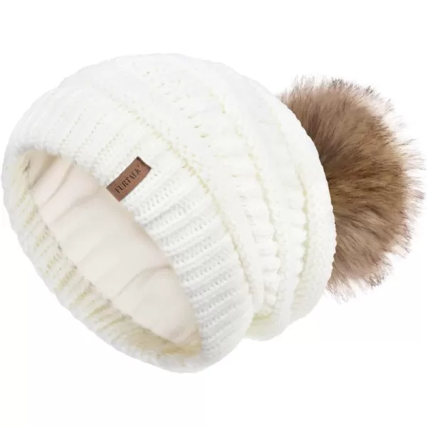 FURTALK Womens Winter Hat Fleece Lined Slouchy Beanie for Women Knitted Winter Pom Pom Hats with Double Lined