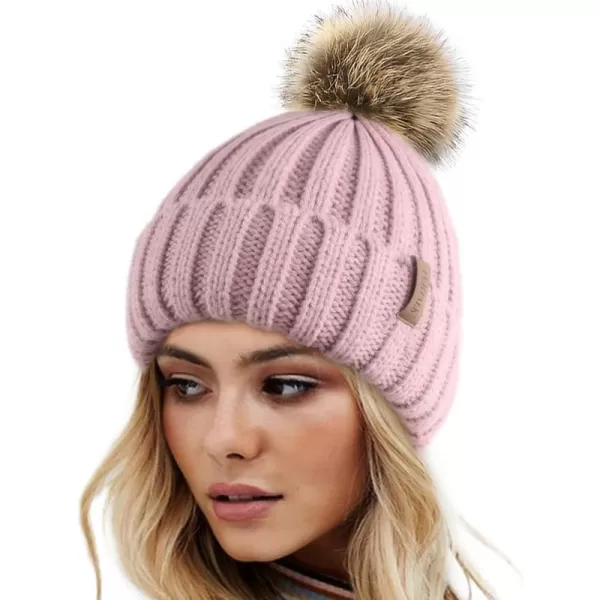 FURTALK Womens Winter Knitted Beanie Hat with Faux Fur Pom Warm Knit Skull Cap Beanie for Women…