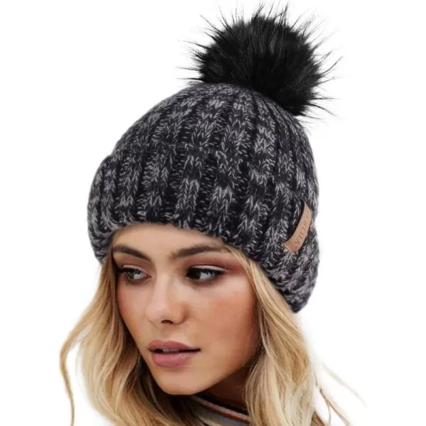 FURTALK Womens Winter Knitted Beanie Hat with Faux Fur Pom Warm Knit Skull Cap Beanie for Women…