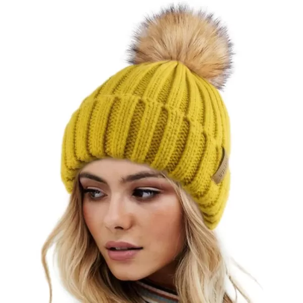 FURTALK Womens Winter Knitted Beanie Hat with Faux Fur Pom Warm Knit Skull Cap Beanie for Women…