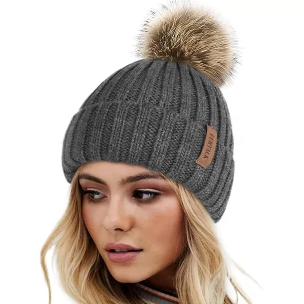 FURTALK Womens Winter Knitted Beanie Hat with Faux Fur Pom Warm Knit Skull Cap Beanie for Women…