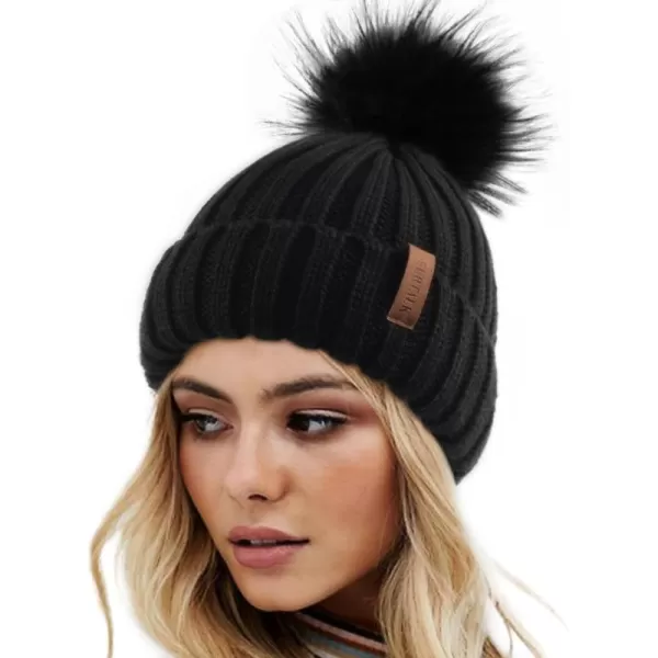 FURTALK Womens Winter Knitted Beanie Hat with Faux Fur Pom Warm Knit Skull Cap Beanie for Women…