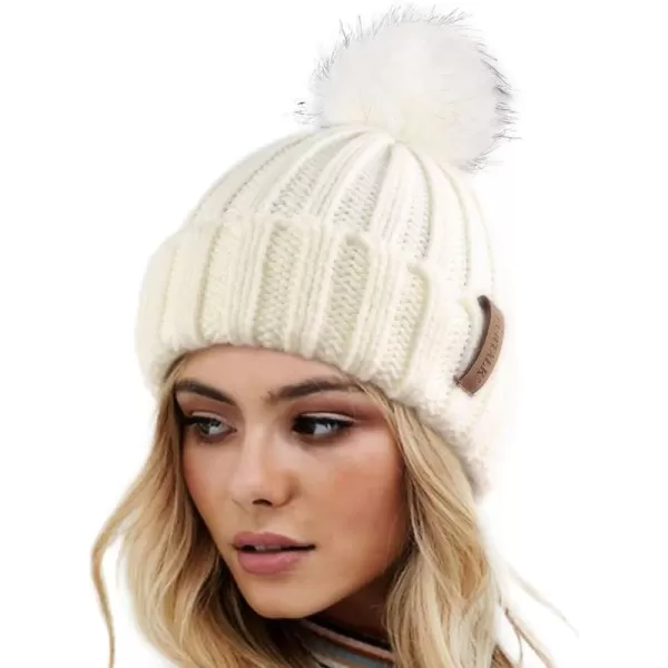 FURTALK Womens Winter Knitted Beanie Hat with Faux Fur Pom Warm Knit Skull Cap Beanie for Women…