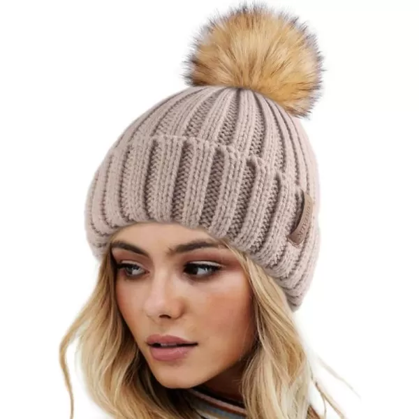 FURTALK Womens Winter Knitted Beanie Hat with Faux Fur Pom Warm Knit Skull Cap Beanie for Women…