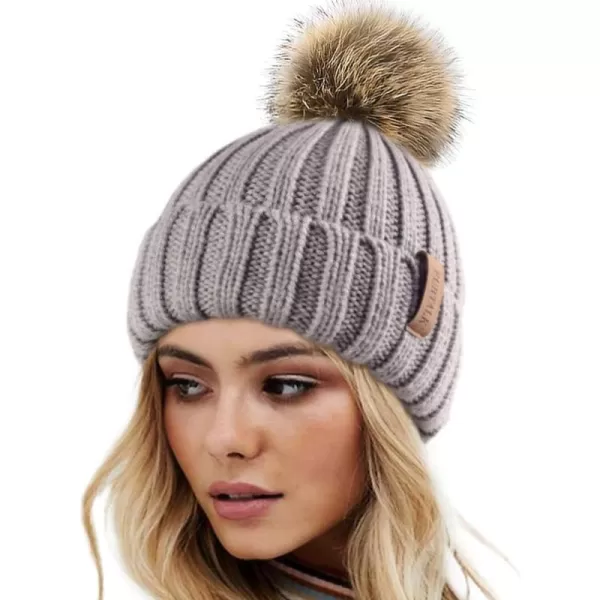 FURTALK Womens Winter Knitted Beanie Hat with Faux Fur Pom Warm Knit Skull Cap Beanie for Women…