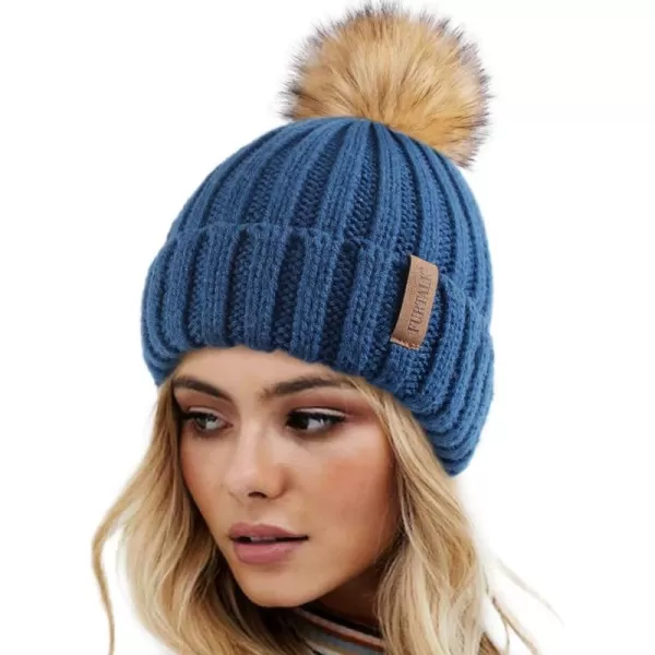 FURTALK Womens Winter Knitted Beanie Hat with Faux Fur Pom Warm Knit Skull Cap Beanie for Women…