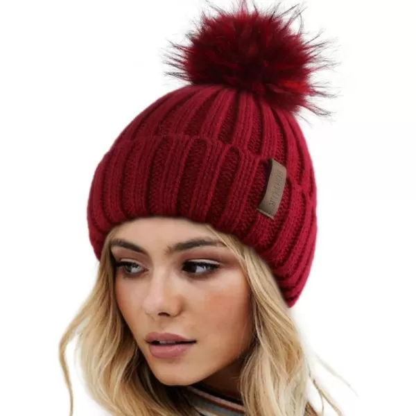 FURTALK Womens Winter Knitted Beanie Hat with Faux Fur Pom Warm Knit Skull Cap Beanie for Women…